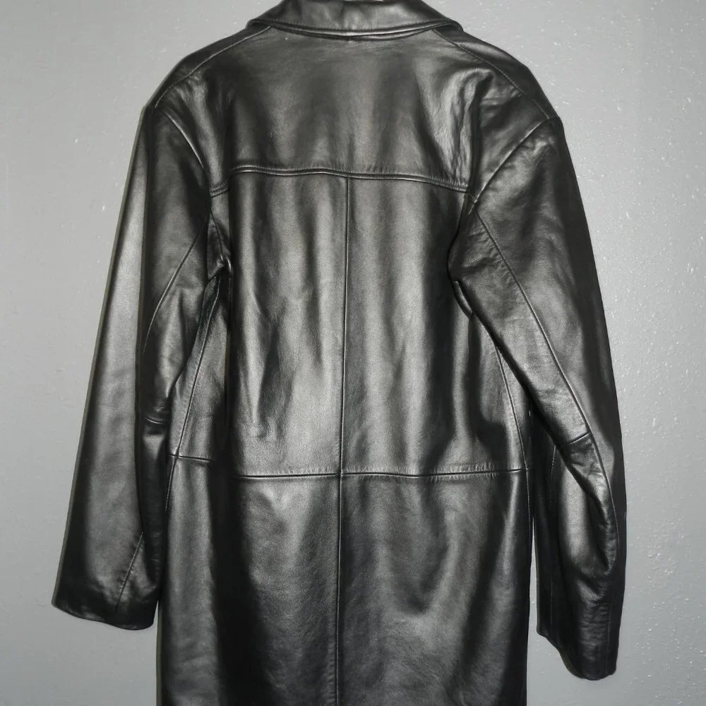Cabelas Womens Black Genuine Leather Long Button Down Winter Coat Size Medium - Picture 5 of 8